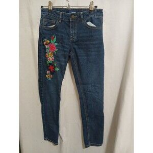 Basic Editions Girls Size L 10/12 Jeans Embroidered  Flowers